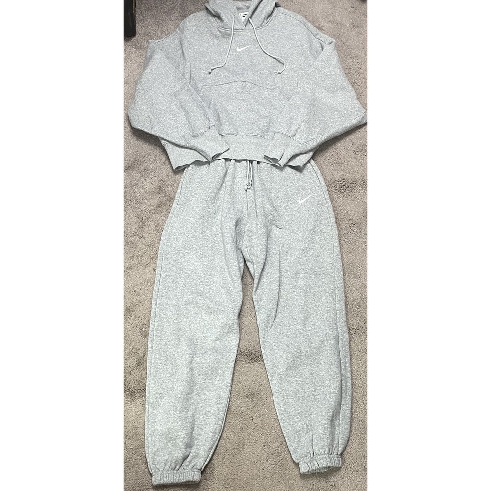 NIKE Women Gray Fleece Hoodie & Sweatpants Set Sweatshirt& Jogging Pants XS EUC